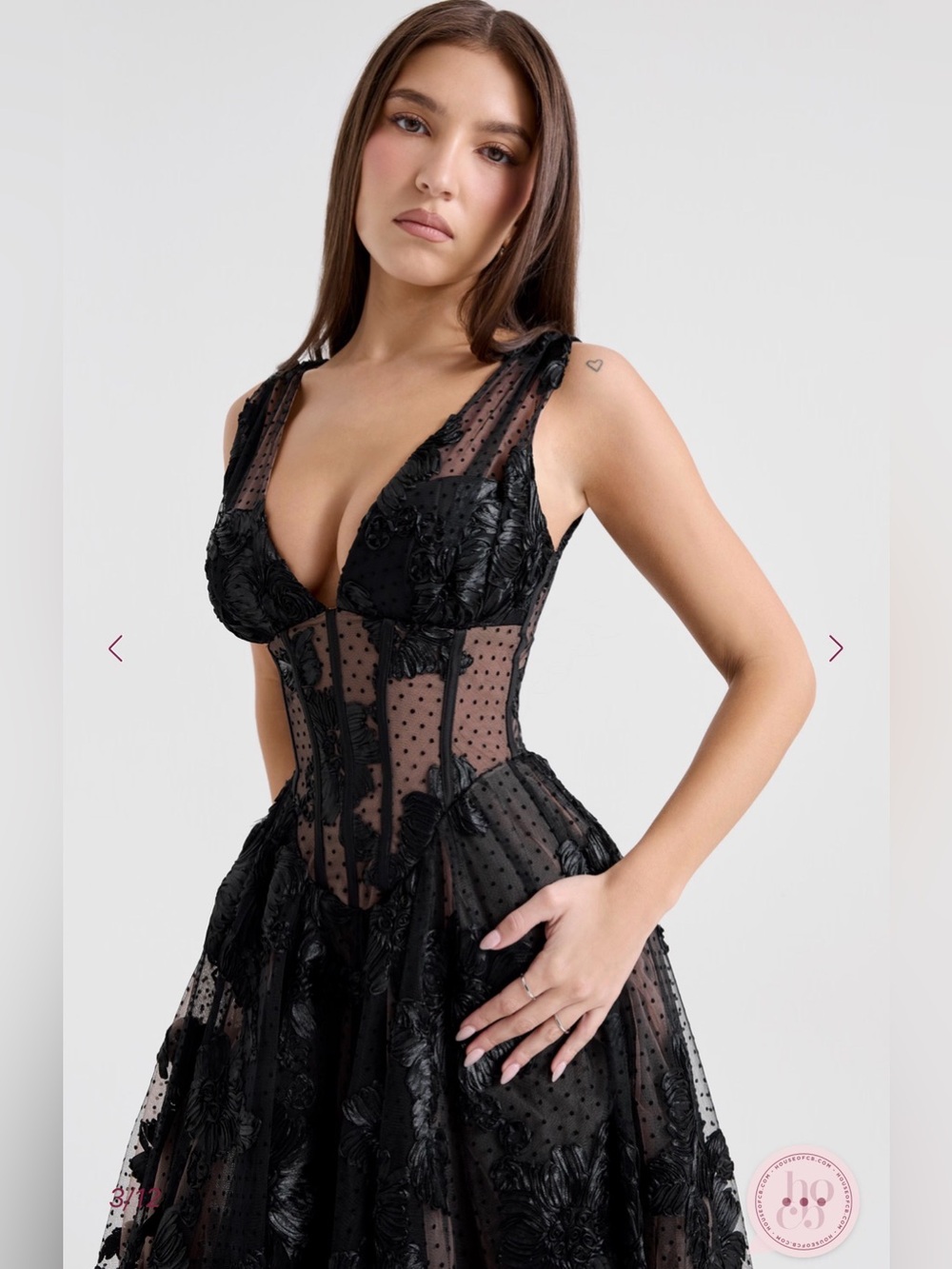 House of CB Sianna Black Embroidered Tulle Corset Midi Dress NWT Size Small - Picture 6 of 11